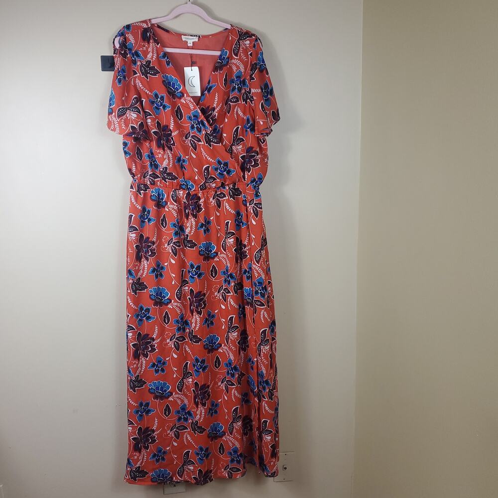 Crescent Red Floral Flutter Sleeve Maxi Dress Size 3X